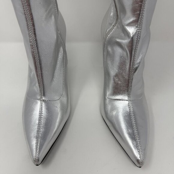 Open Edit Viv Pointy Toe Knee High Heeled Boot Women's 7 Silver Going Out NWOB - Picture 6 of 14
